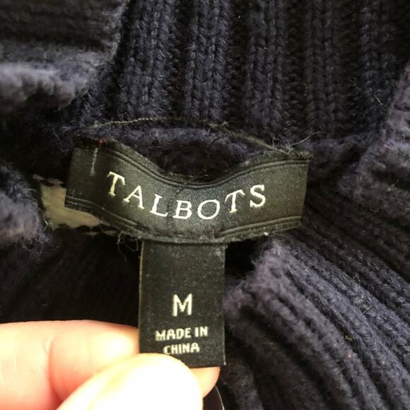 Talbots blue white stripe nautical preppy button cardigan sweater medium - Picture 3 of 4